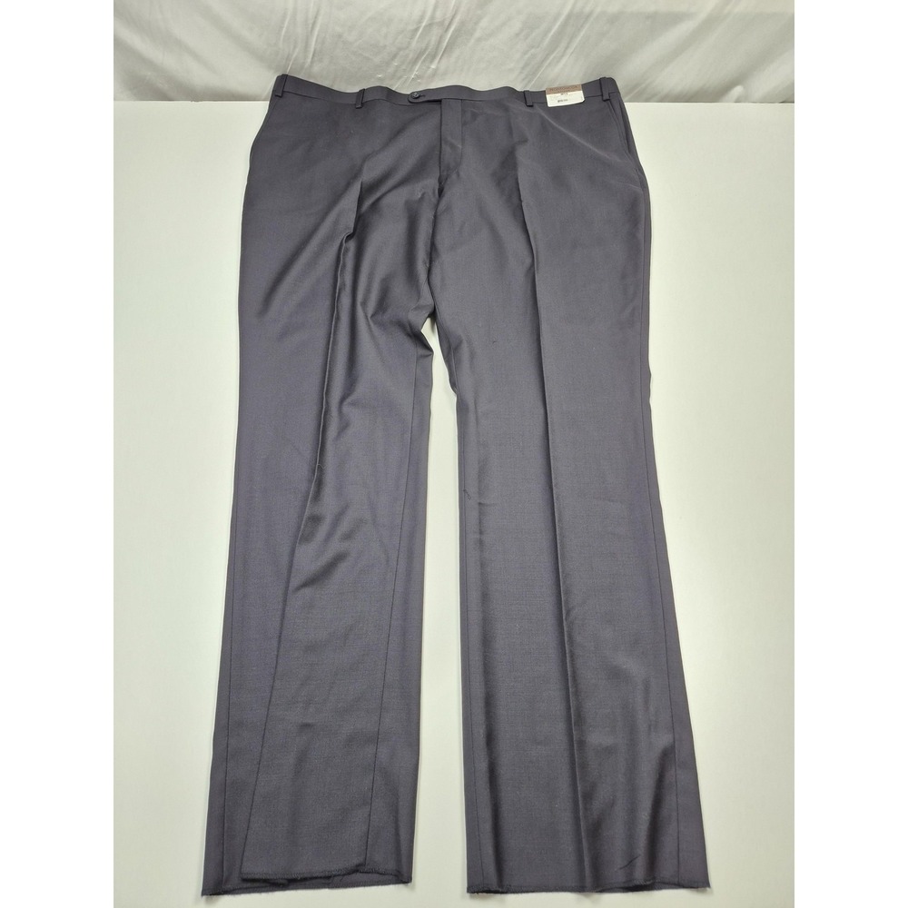 Prontomoda Dress Pants Mens 50x36 Blue Wool Flat Front Straight Unhemmed NWT